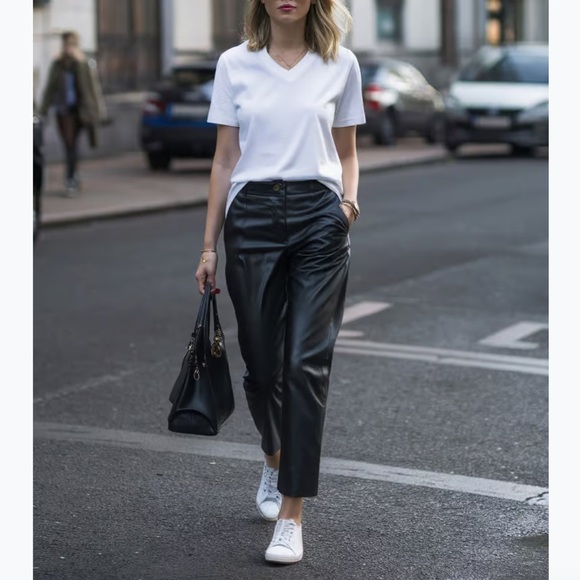 Vintage 90s Genuine Leather Pants NY & CO Straight Leg Black Distressed Women 28 - Picture 11 of 13